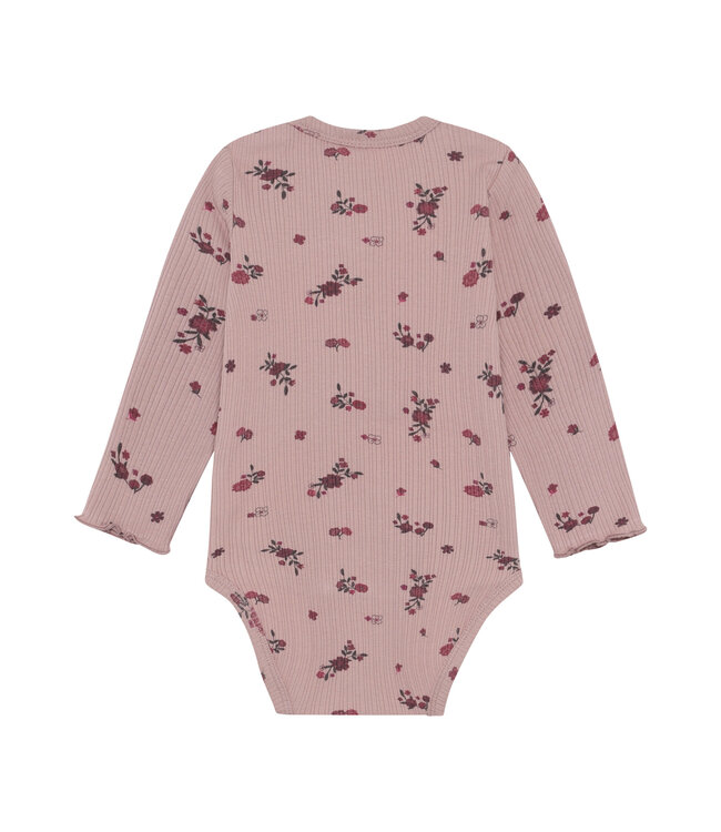 Minymo Minymo Long-Sleeve Floral Keyhole Bodysuit Rose