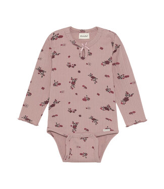 Minymo Long-Sleeve Floral Keyhole Bodysuit Rose