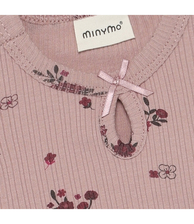 Minymo Minymo Long-Sleeve Floral Keyhole Bodysuit Rose
