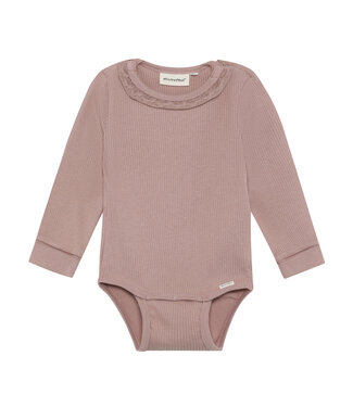 Minymo Long-Sleeve Ribbed Bodysuit Rose