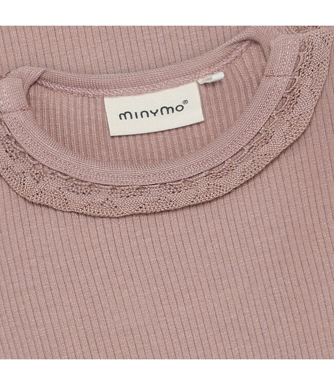 Minymo Long-Sleeve Ribbed Bodysuit Rose