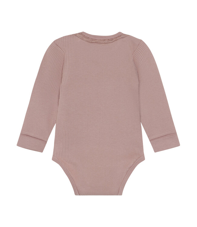 Minymo Long-Sleeve Ribbed Bodysuit Rose