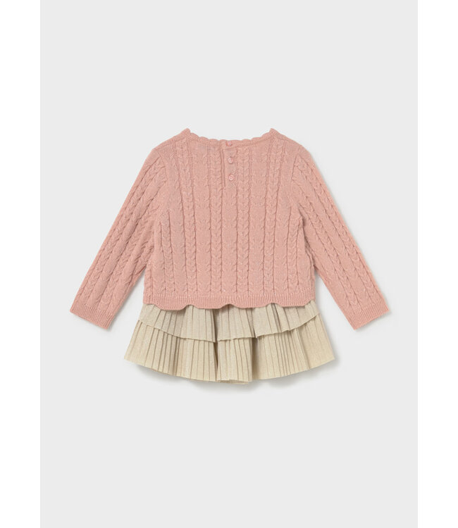 Mayoral Infant Cable Knit Sweater & Skirt Set Pink Gold Glitter