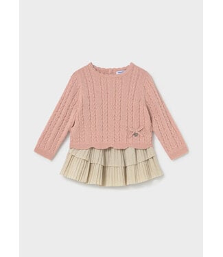 Mayoral Infant Cable Knit Sweater & Skirt Set Pink Gold Glitter