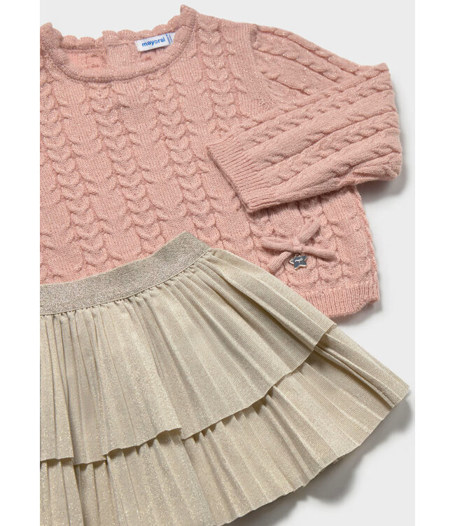 Mayoral Infant Cable Knit Sweater & Skirt Set Pink Gold Glitter