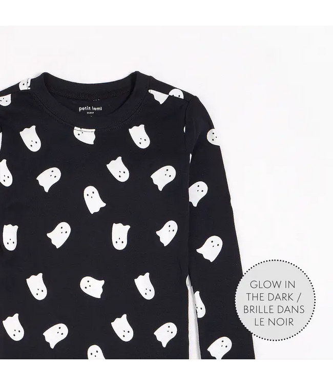 Petit Lem Ghosts Glow in the Dark Print on Black PJ Set