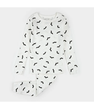 Petit Lem Bats Glow in the Dark Print on Off-White PJ Set
