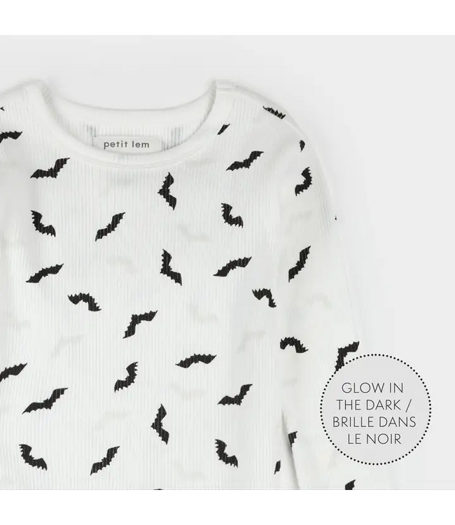 Petit Lem Bats Glow in the Dark Print on Off-White PJ Set