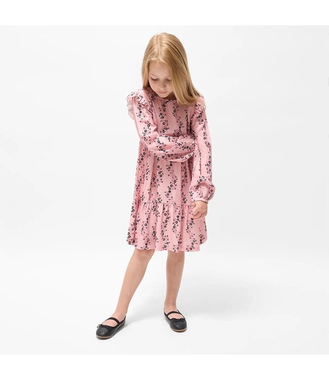 Miles the Label Miles the Label Woven Tiered Dress Pink Floral Vines Print