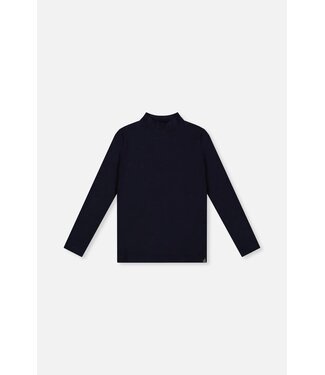 Deux par Deux Brushed Rib Mock Neck Top Navy