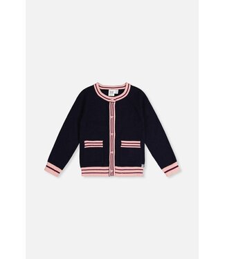 Deux par Deux Knitted Cardigan Royal Blue/Pink