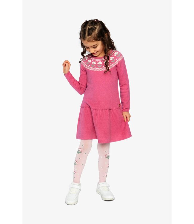 Deux par Deux Deux par Deux Knitted Dress Flower Jacquard Raspberry