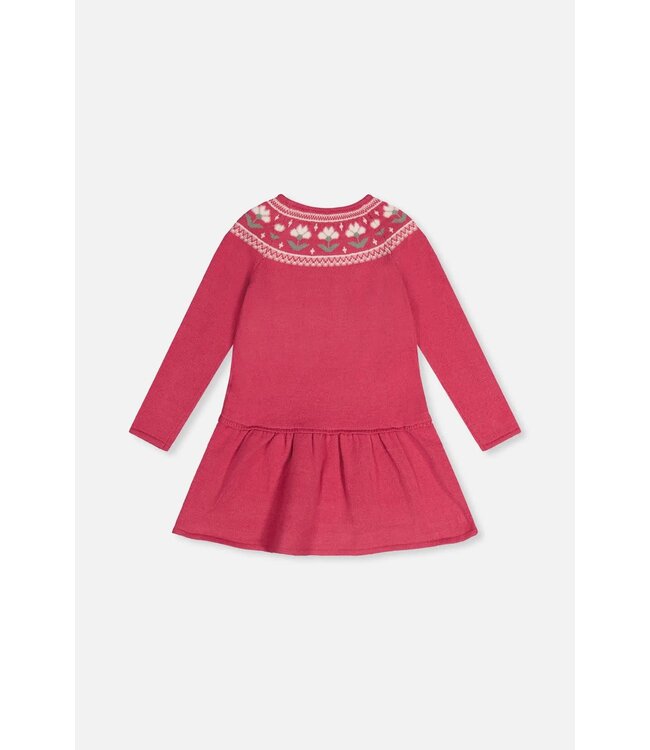 Deux par Deux Deux par Deux Knitted Dress Flower Jacquard Raspberry