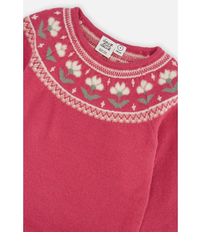 Deux par Deux Deux par Deux Knitted Dress Flower Jacquard Raspberry