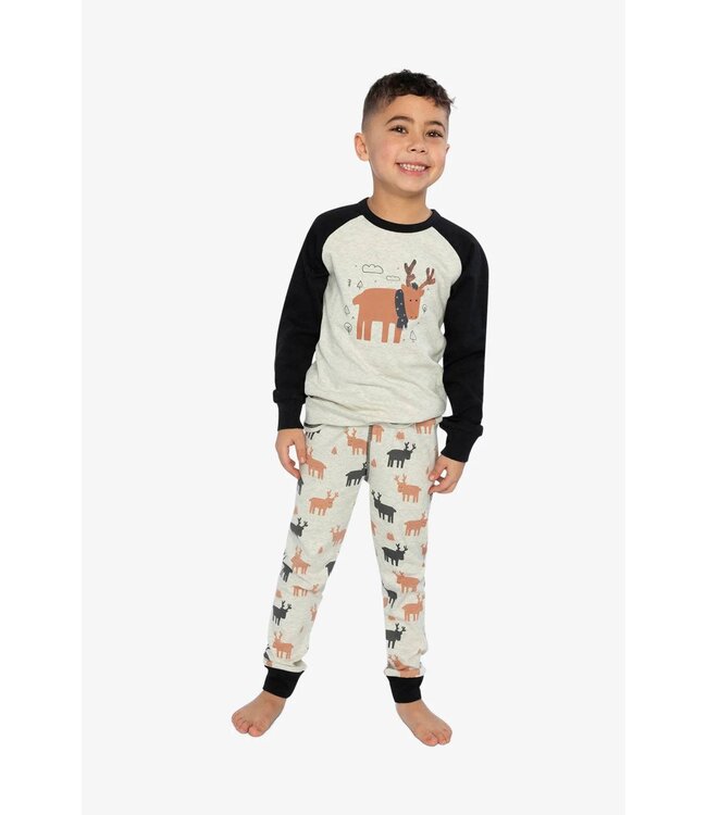 Deux par Deux Deux par Deux Organic PJ Set Elk Print Beige