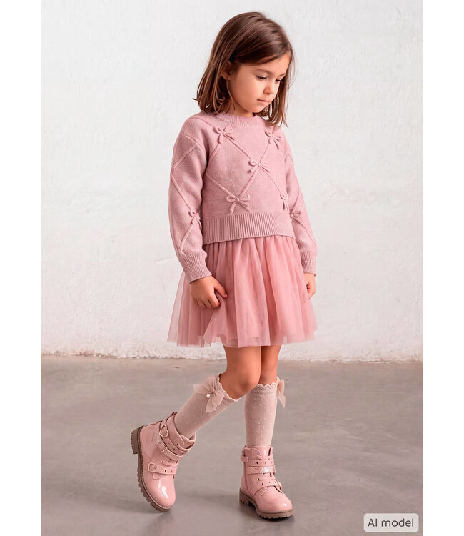 Mayoral Mayoral Knit Sweater & Tulle Dress Rose