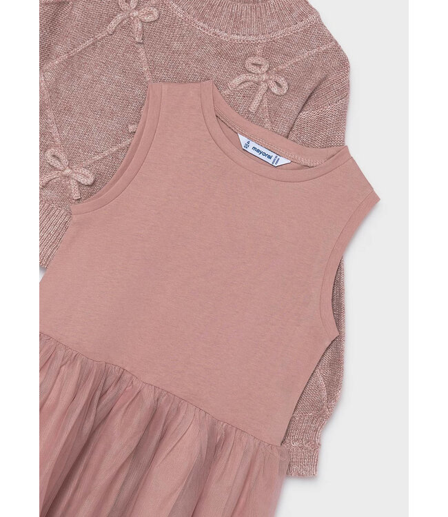 Mayoral Mayoral Knit Sweater & Tulle Dress Rose
