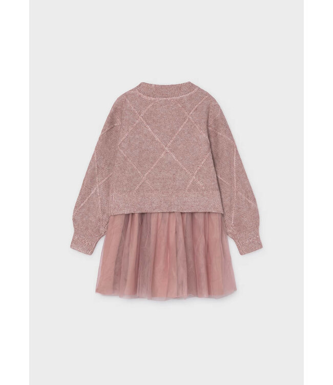 Mayoral Mayoral Knit Sweater & Tulle Dress Rose