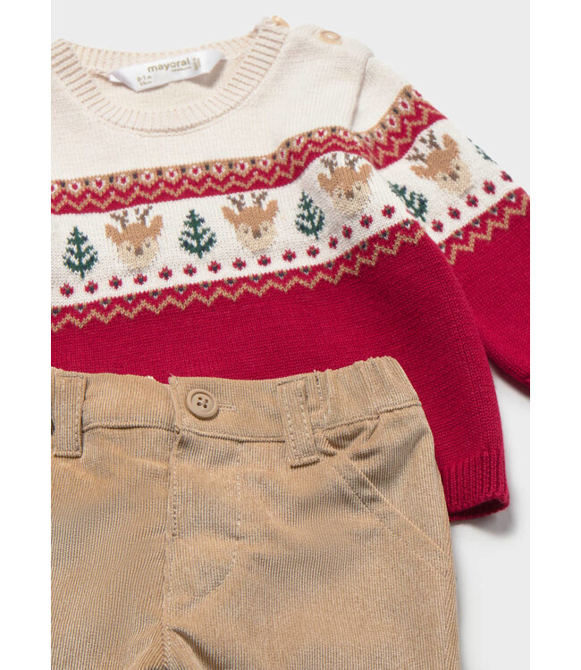 Mayoral Mayoral Reindeer Sweater & Cord Set