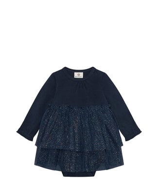 Enfant Enfant Tulle Glitter Dress Long Sleeve Navy