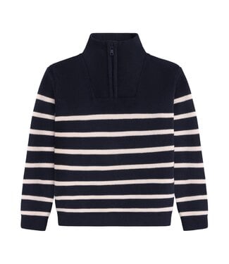 Enfant Enfant Mock Neck Zip Sweater Navy Striped