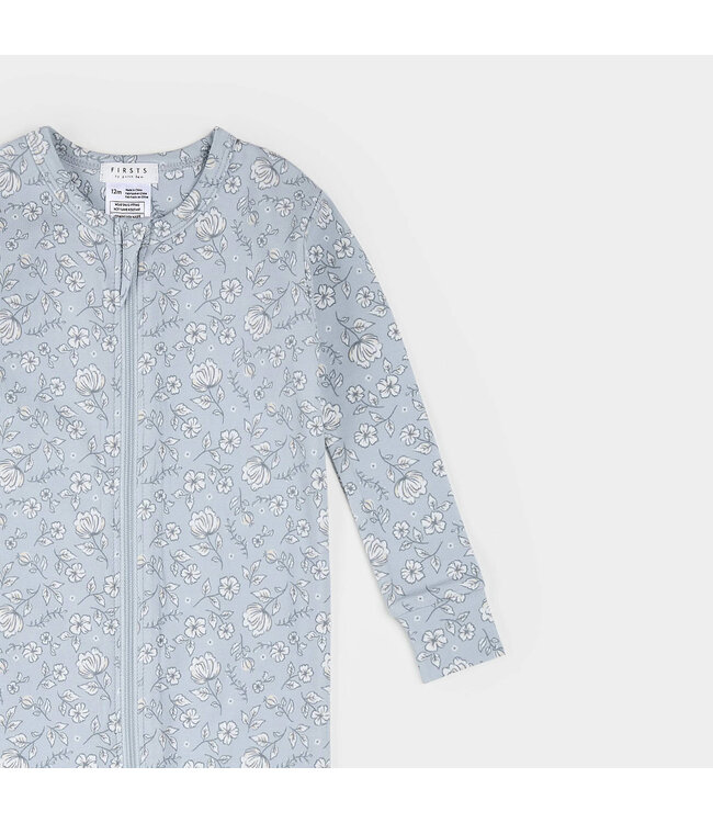 Petit Lem Petit Lem LunaKnit Sleeper Flower Print Light Blue