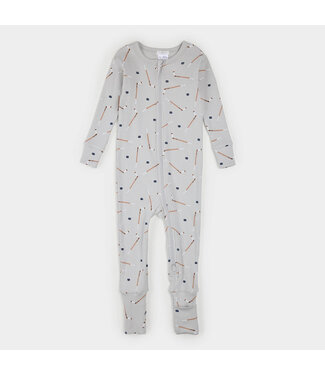 Petit Lem Petit Lem Ribbed Sleeper Slapstick Print Light Grey