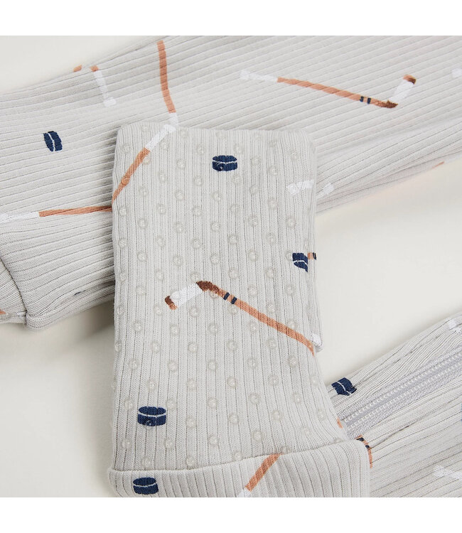 Petit Lem Petit Lem Ribbed Sleeper Slapstick Print Light Grey