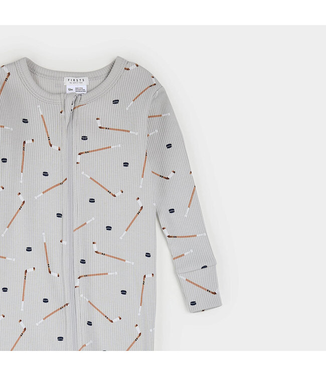 Petit Lem Petit Lem Ribbed Sleeper Slapstick Print Light Grey
