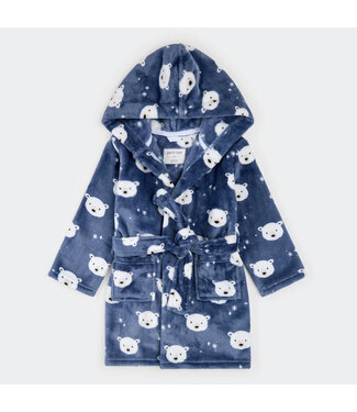 Petit Lem Petit Lem Plush Robe Polar Bear Print Dark Blue