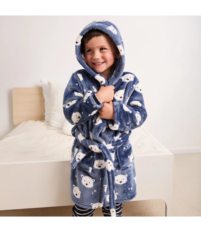 Petit Lem Petit Lem Plush Robe Polar Bear Print Dark Blue