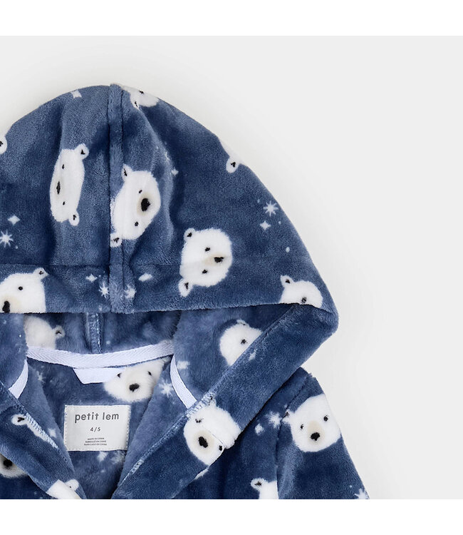 Petit Lem Petit Lem Plush Robe Polar Bear Print Dark Blue
