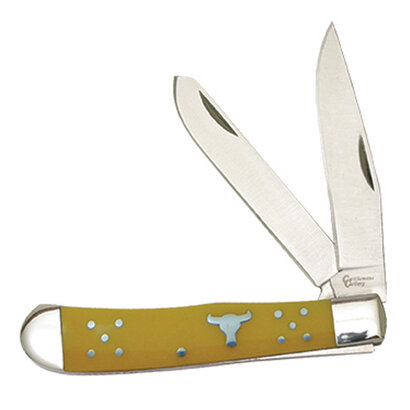 American Buffalo Knife and Tool Cattleman Yellow Trapper Knife
