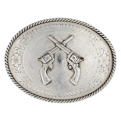 Montana Silversmith Don't Fence Me In Western Belt Buckle with Crossed PistolsMontana Oval Crossed Pistols