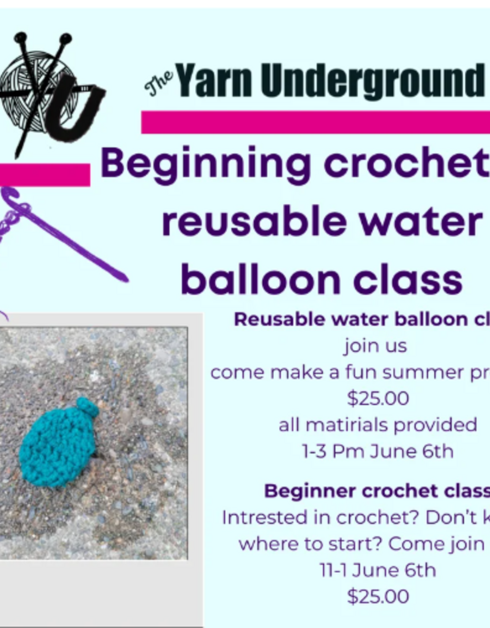 Begining Crochet June 9th 11-1pm