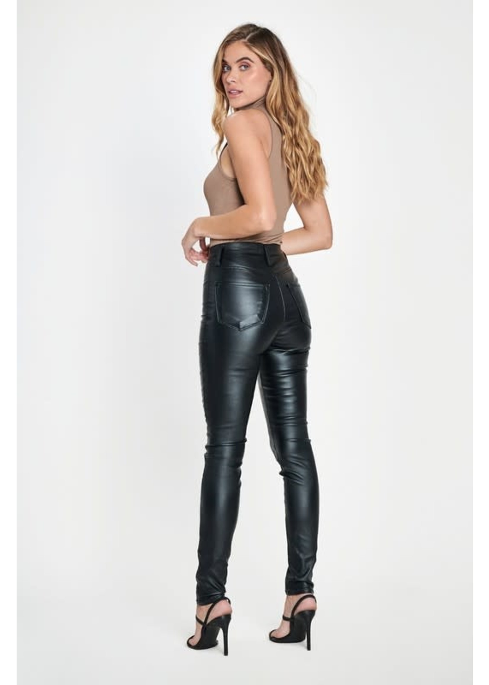 thumbnail image 2 of Women's Faux Leather Leggings - High Waist Stretchy PU Pants For A Sleek Look 2 of 14