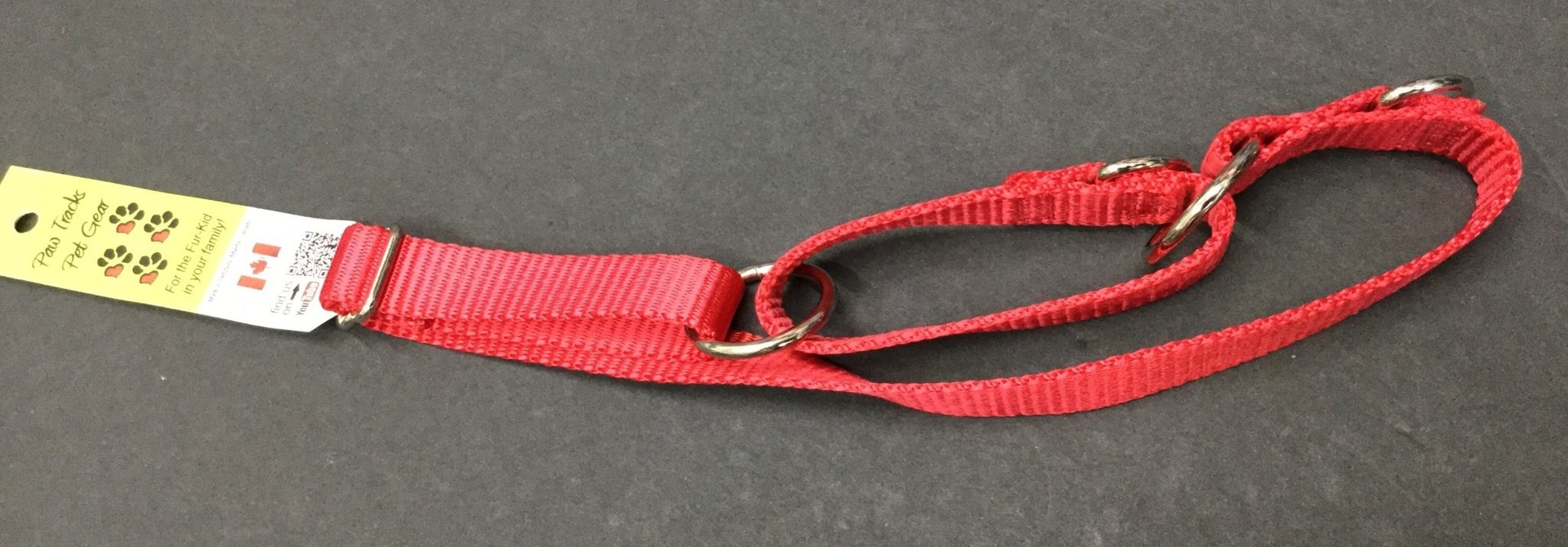 3/4" Wide All-Webbing Martingale Style Nylon Dog Collar Red Adjusts To 24"