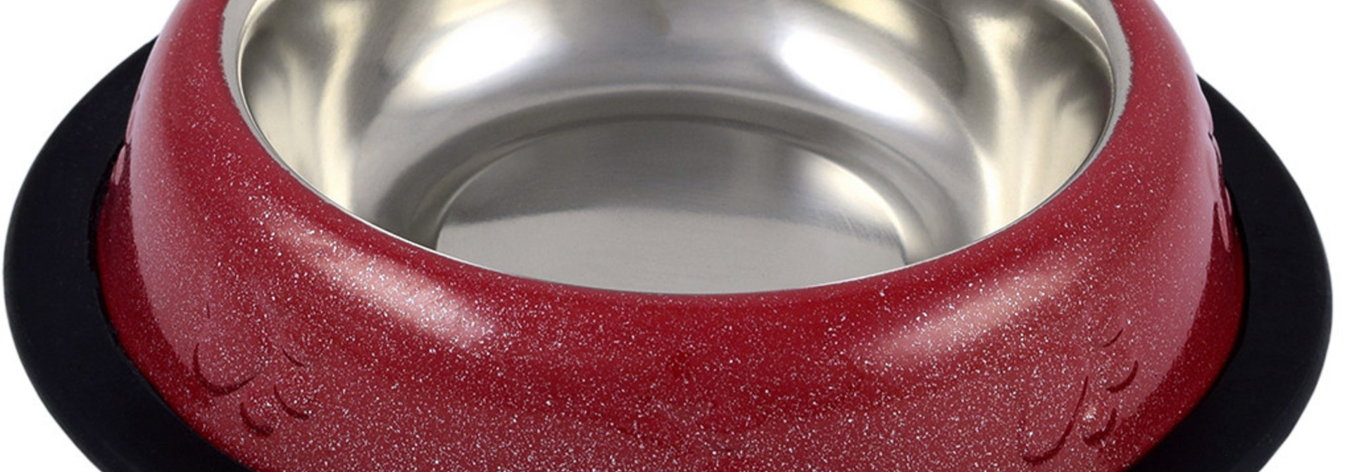 Stainless Steel Red Paw Print Cat Dish