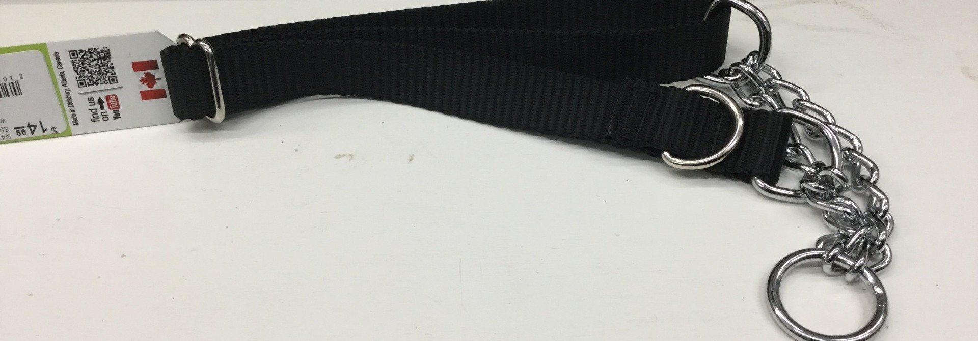 3/4" Wide Martingale Style Nylon Dog Collar Black 24"