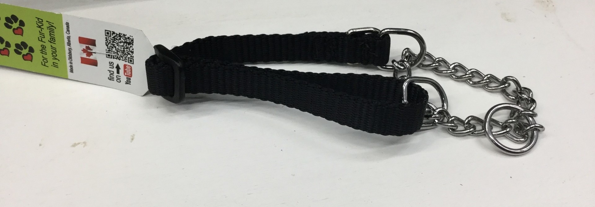 1/2" Wide Martingale Style Nylon Dog Collar with Chain Black Adjusts to 14”