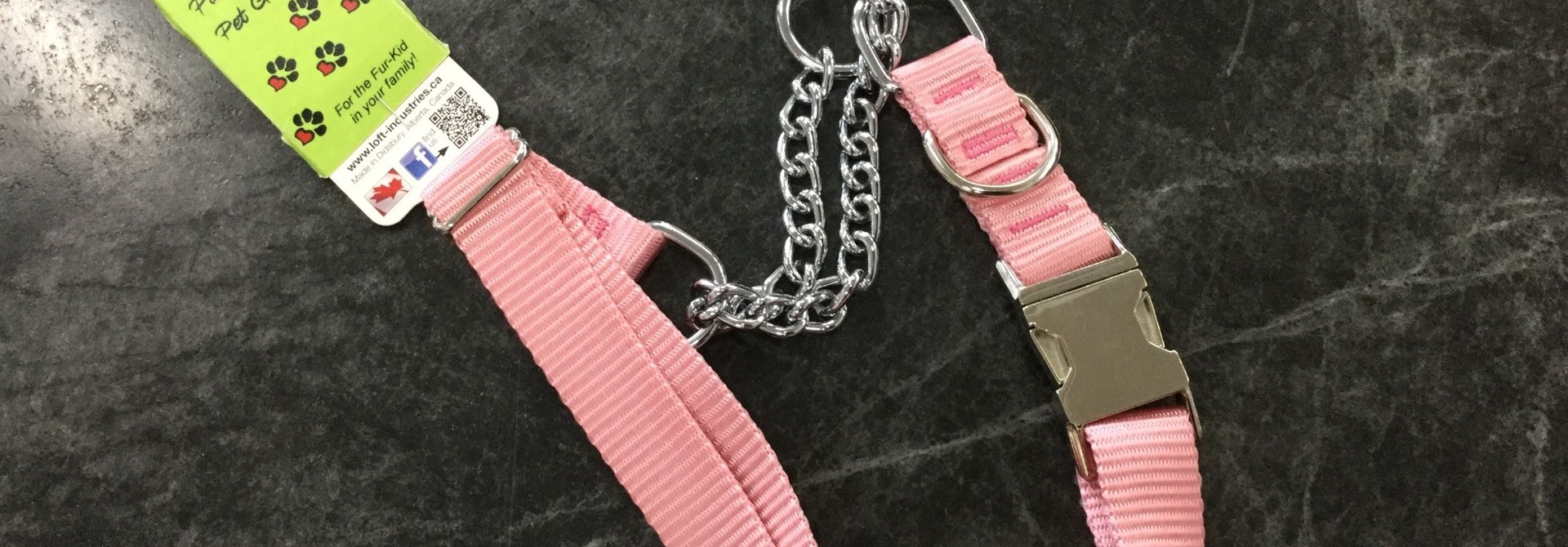1" Wide Quick-Release Martingale Style Adjustable Nylon Training Collars Pink 23-36”