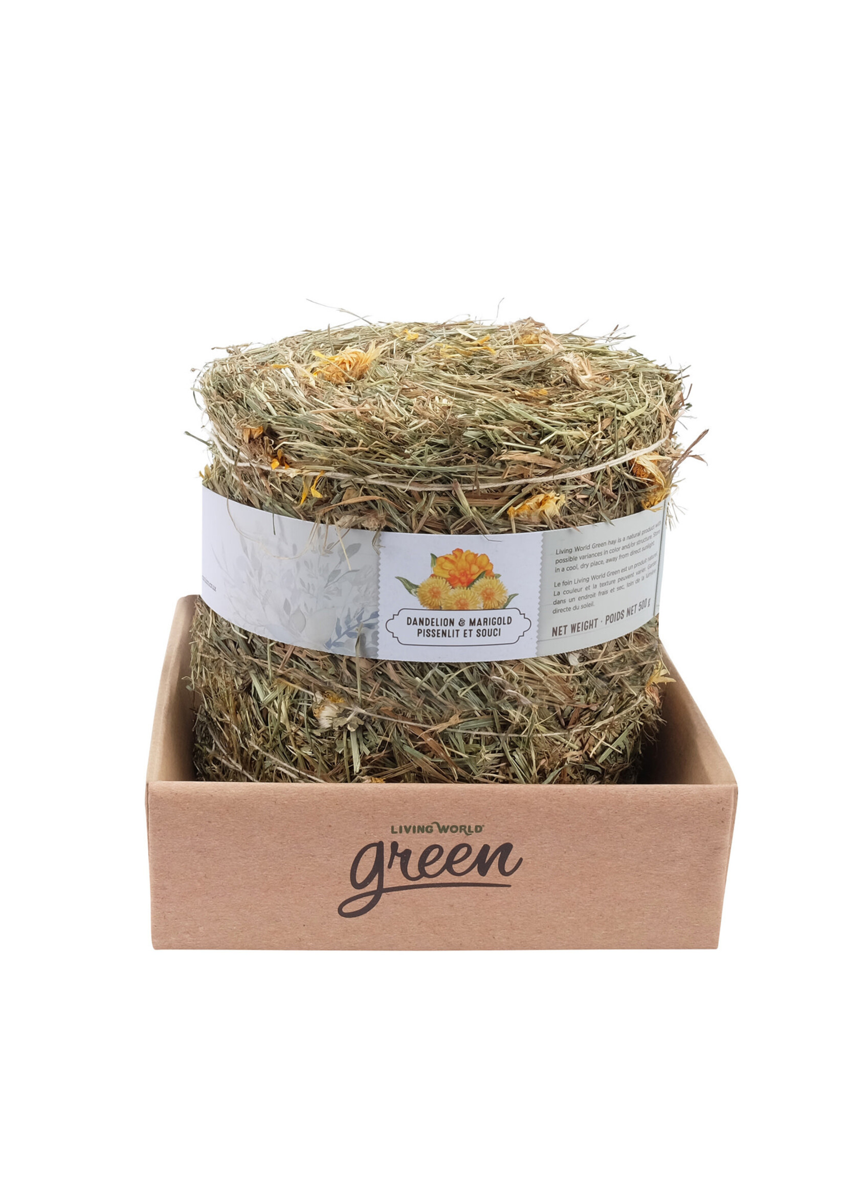 Living World Green Meadow Hay Bale - Dandelion & Marigold - 500 g