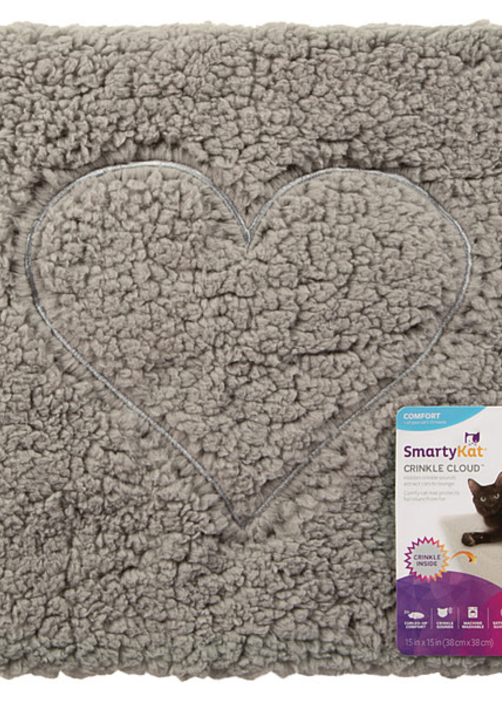 SmartyKat Crinkle Cloud Plush Bed Grey 15x15 | Cat