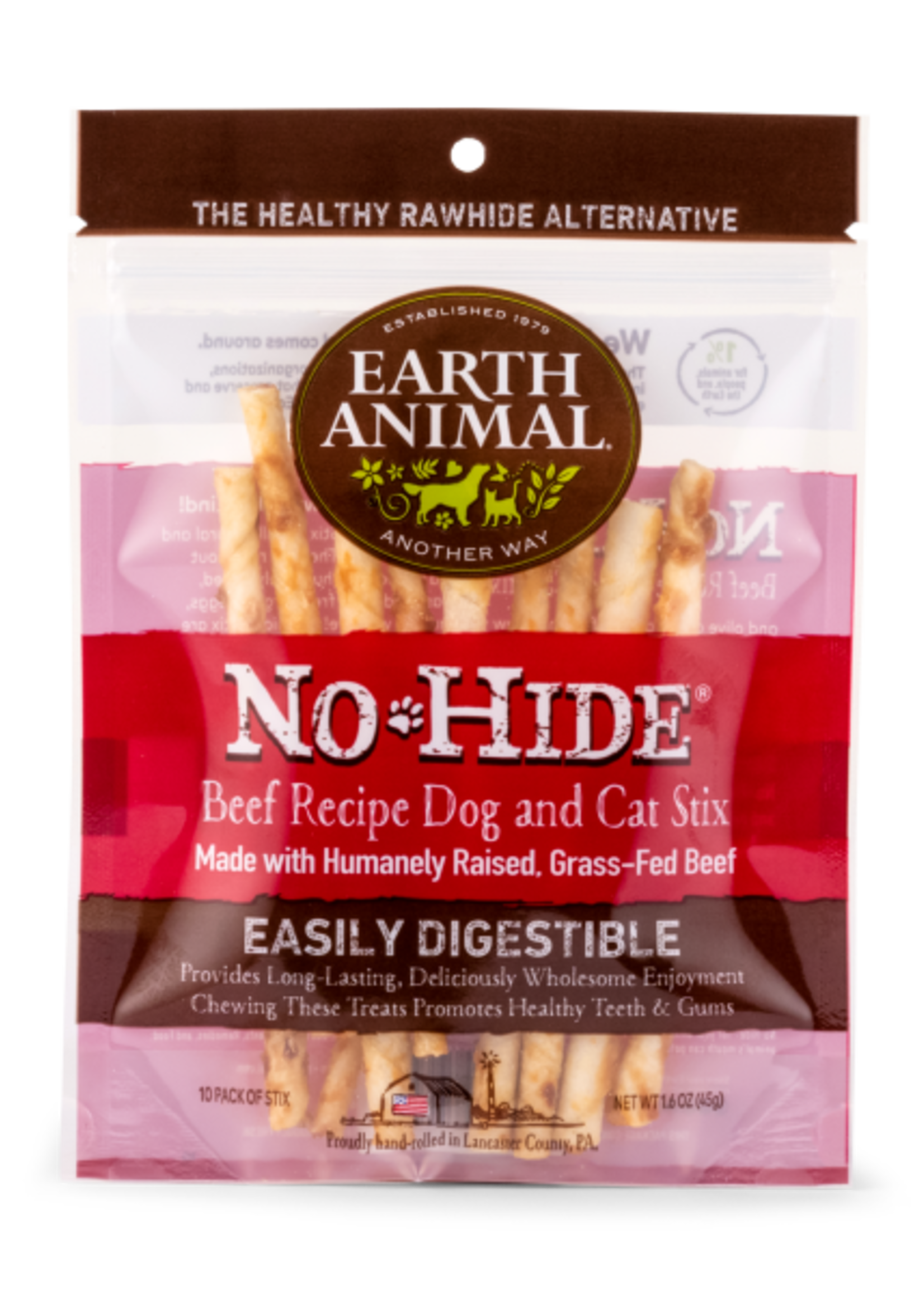 Earth Animal Earth Animal Dog/Cat NoHide Chew GrassFed Beef Stix 10pk