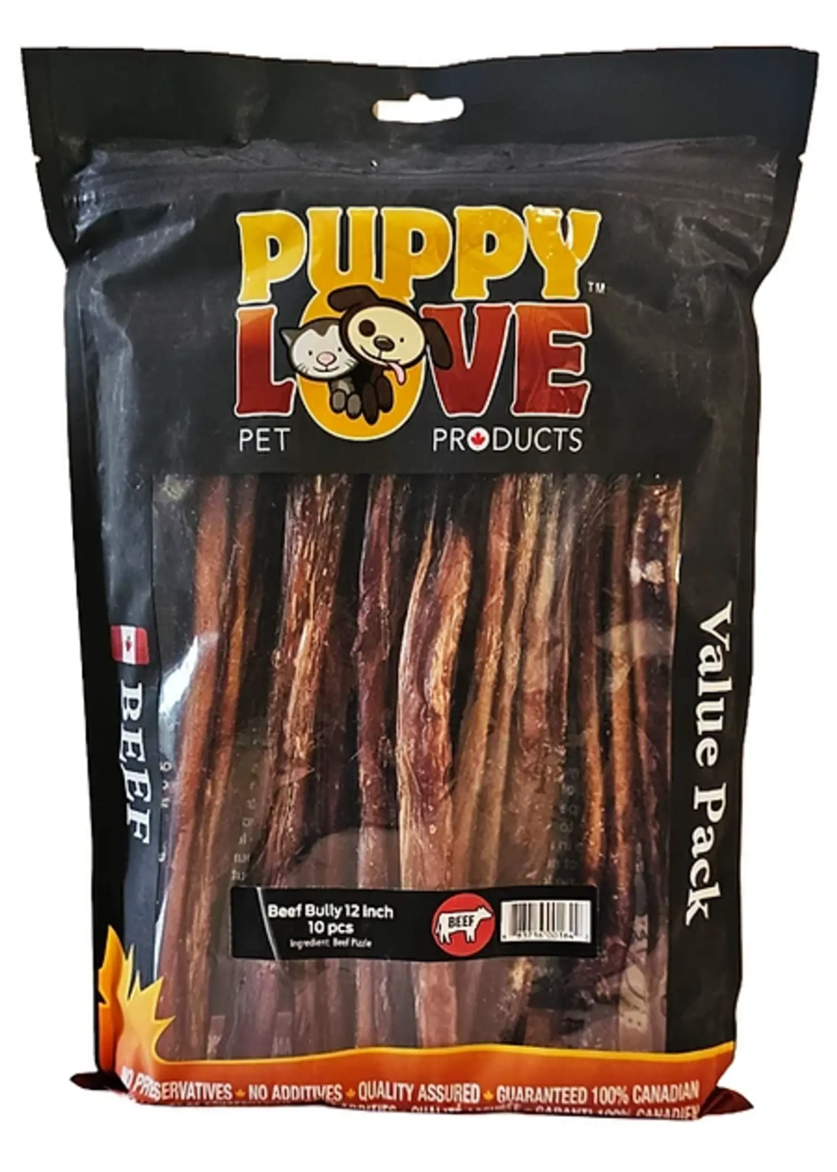 PUPPY LOVE PET PRODUCTS Puppy Love Beef Bully Stick 12" 10PK