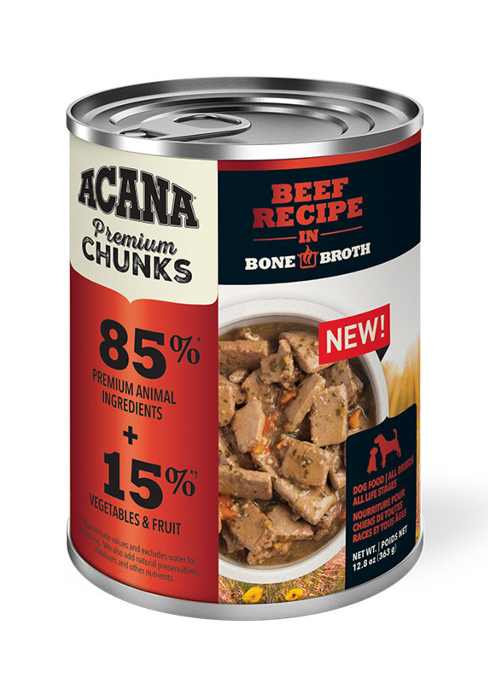 Acana Dog Acana -  Premium Chunks - Beef Recipe in Bone Broth 12.8 oz