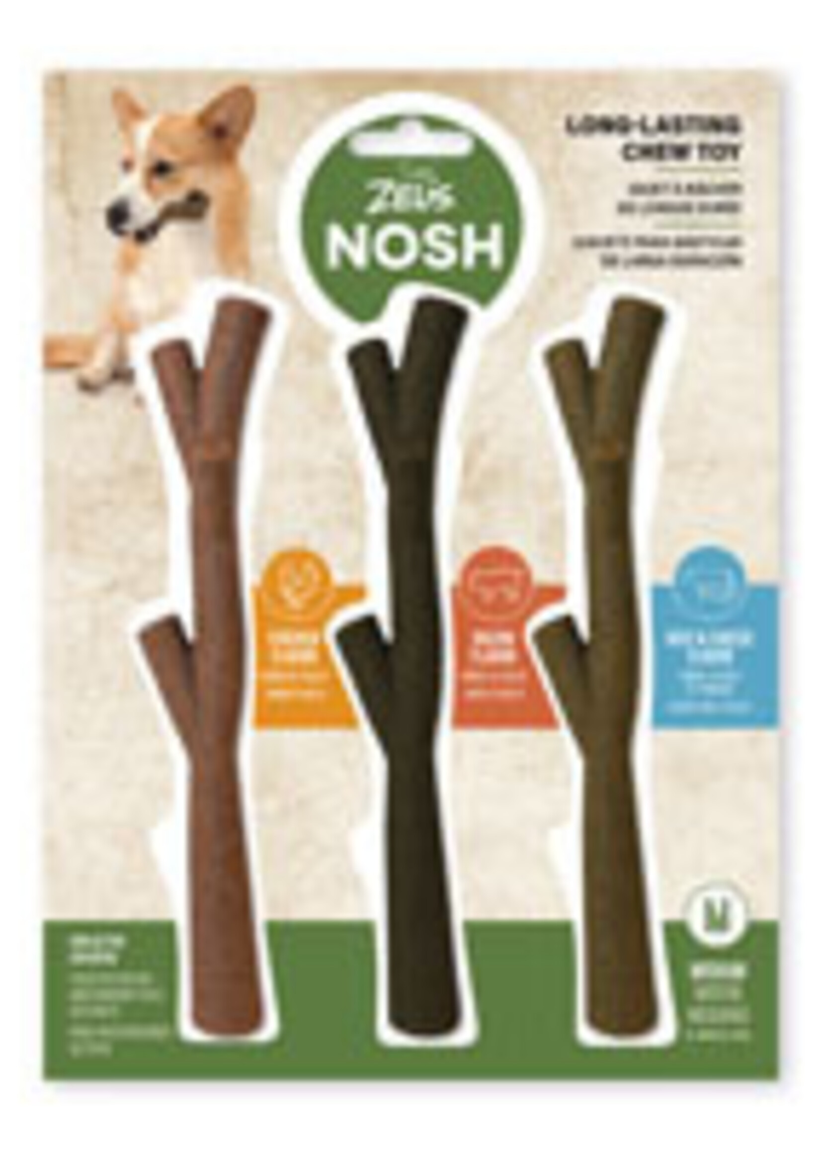 Zeus Zeus Nosh Strong Chew Bone for Active Chewers, 3-pack Assorted