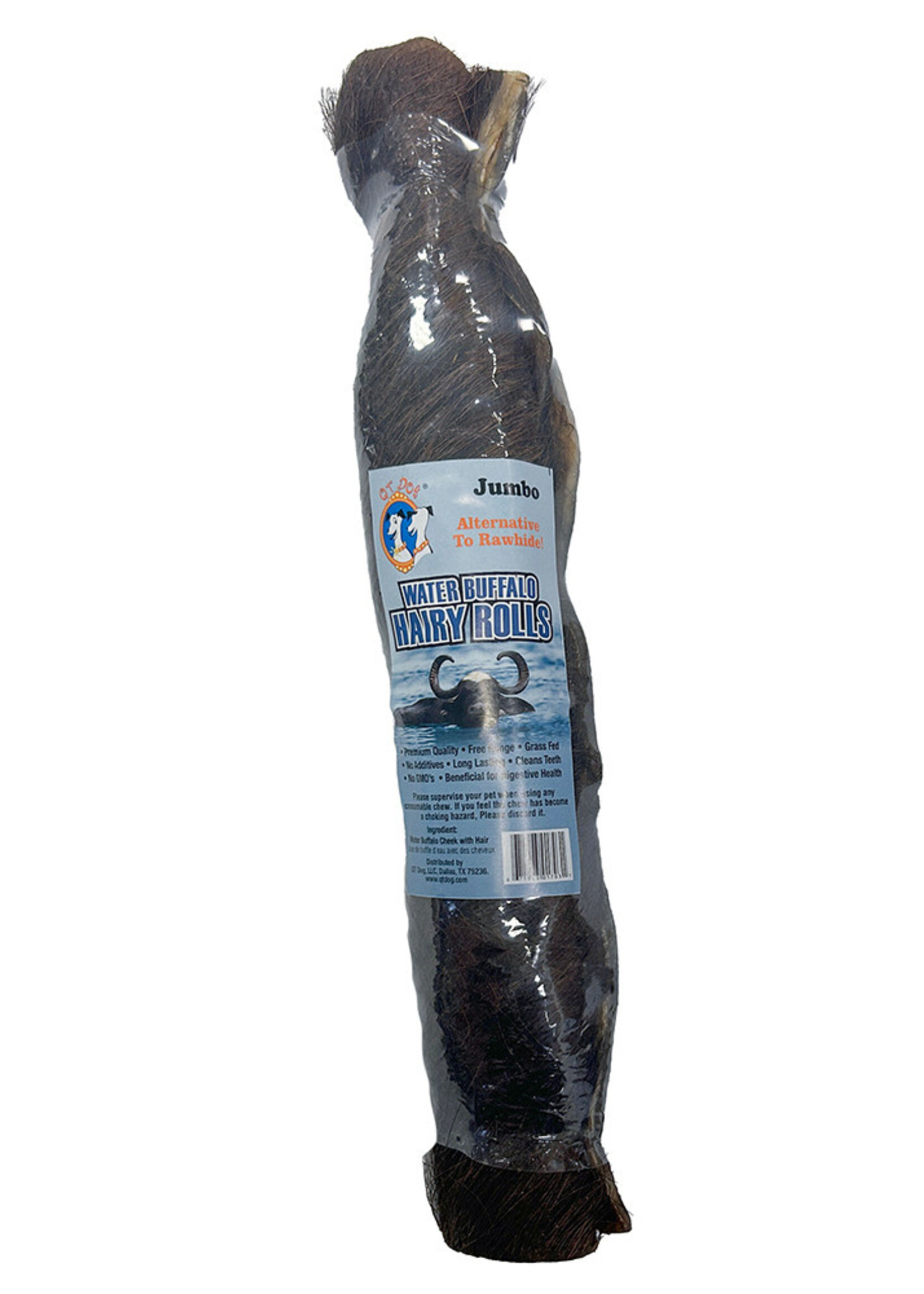 QT Dog QT DOG Water Buffalo Cheek Roll w/ Hair Jumbo
