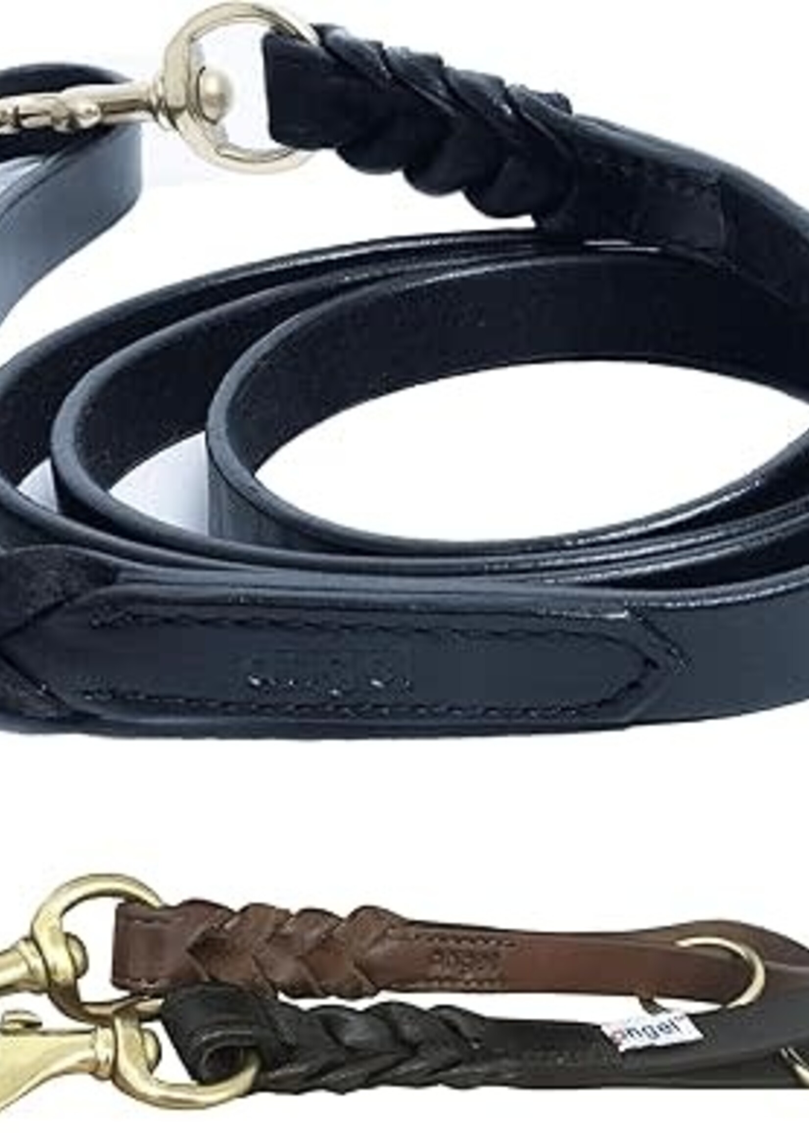 Angel Leather Braided Leash - Black - 6" x 1/2"