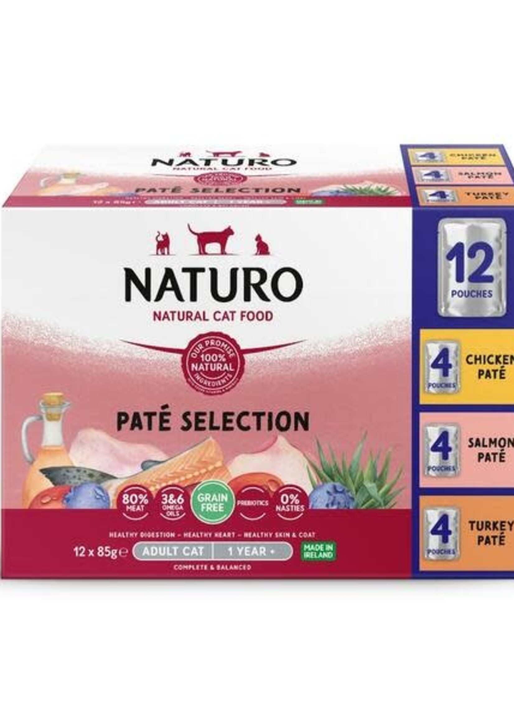 Naturo VP 4xChicken 4xSalmon 4xTurkey Pate12/85GM|Cat